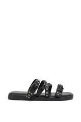 AKIRA GOLD MANNING BLACK HARDWARE EMBELLISHED FLAT SANDAL