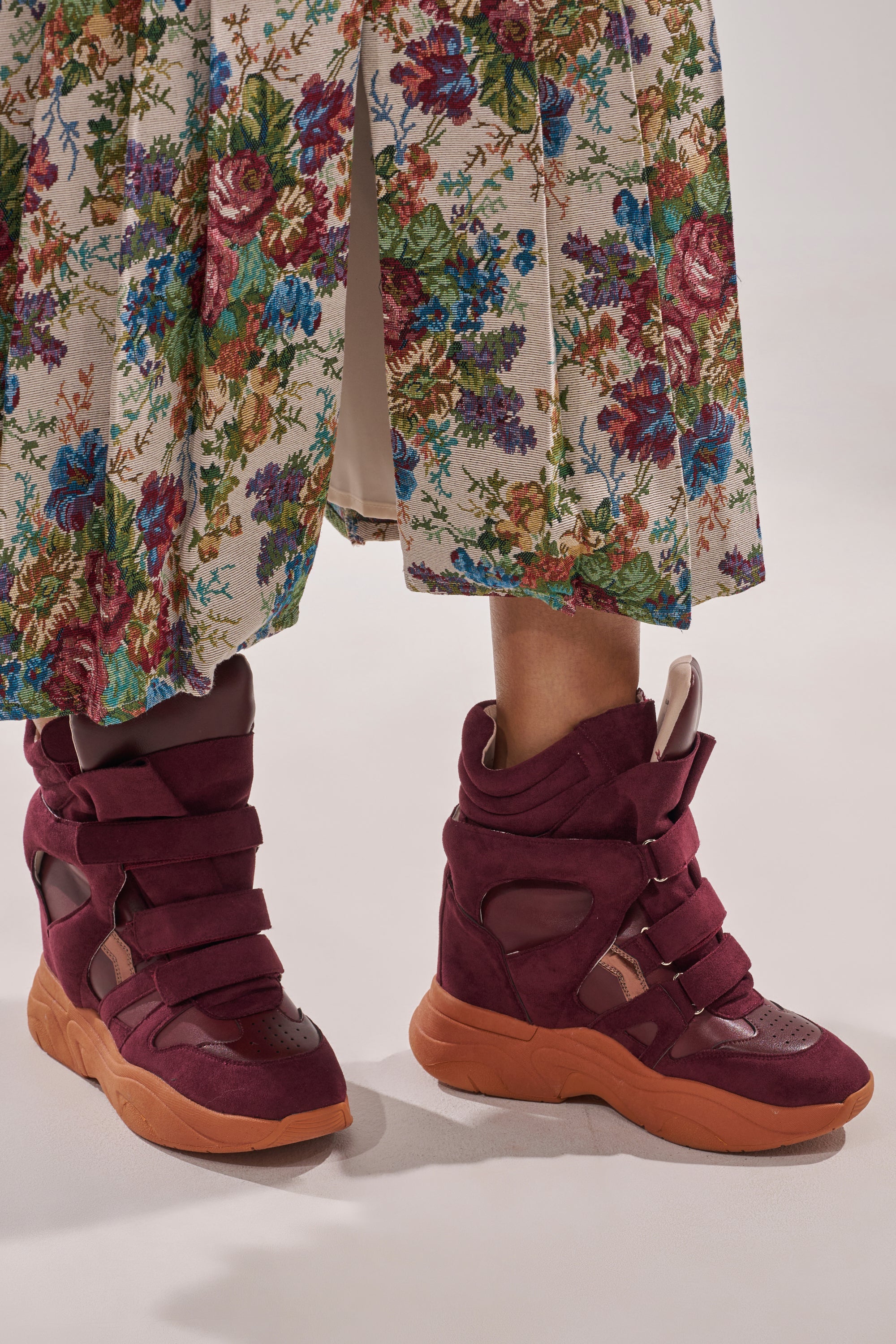 MARANTO BURGUNDY WEDGE FAUX SUEDE SNEAKER