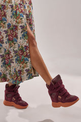 MARANTO BURGUNDY WEDGE FAUX SUEDE SNEAKER