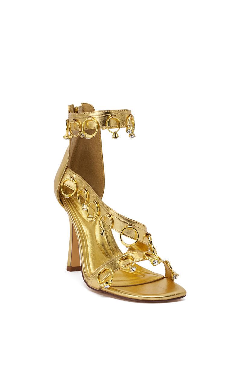 AKIRA GOLD MARQUISE GOLD STILETTO SANDAL WITH RINGS
