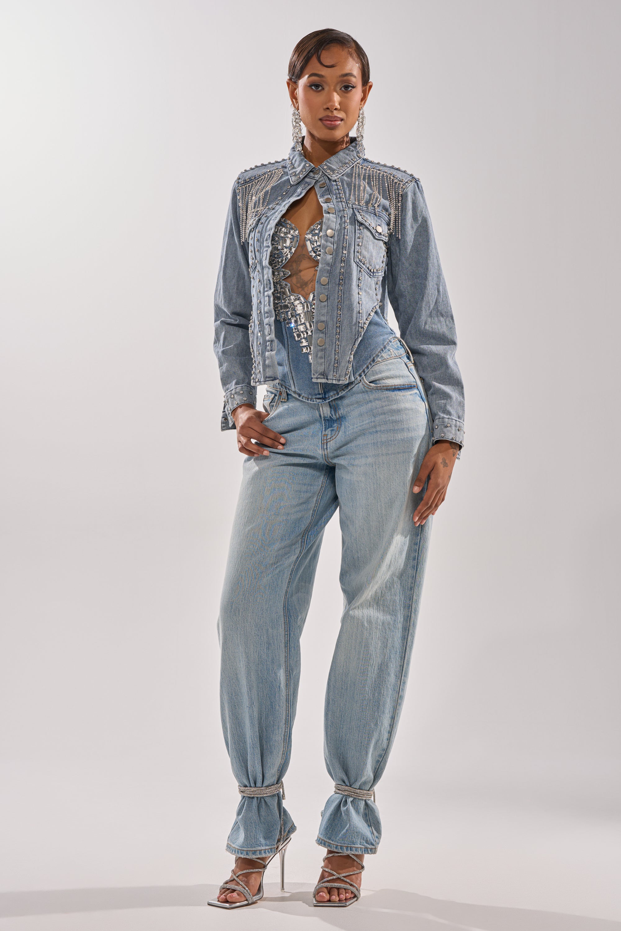 HOOKED ON YOU EMBELLISHED DENIM JACKET