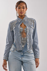 HOOKED ON YOU EMBELLISHED DENIM JACKET