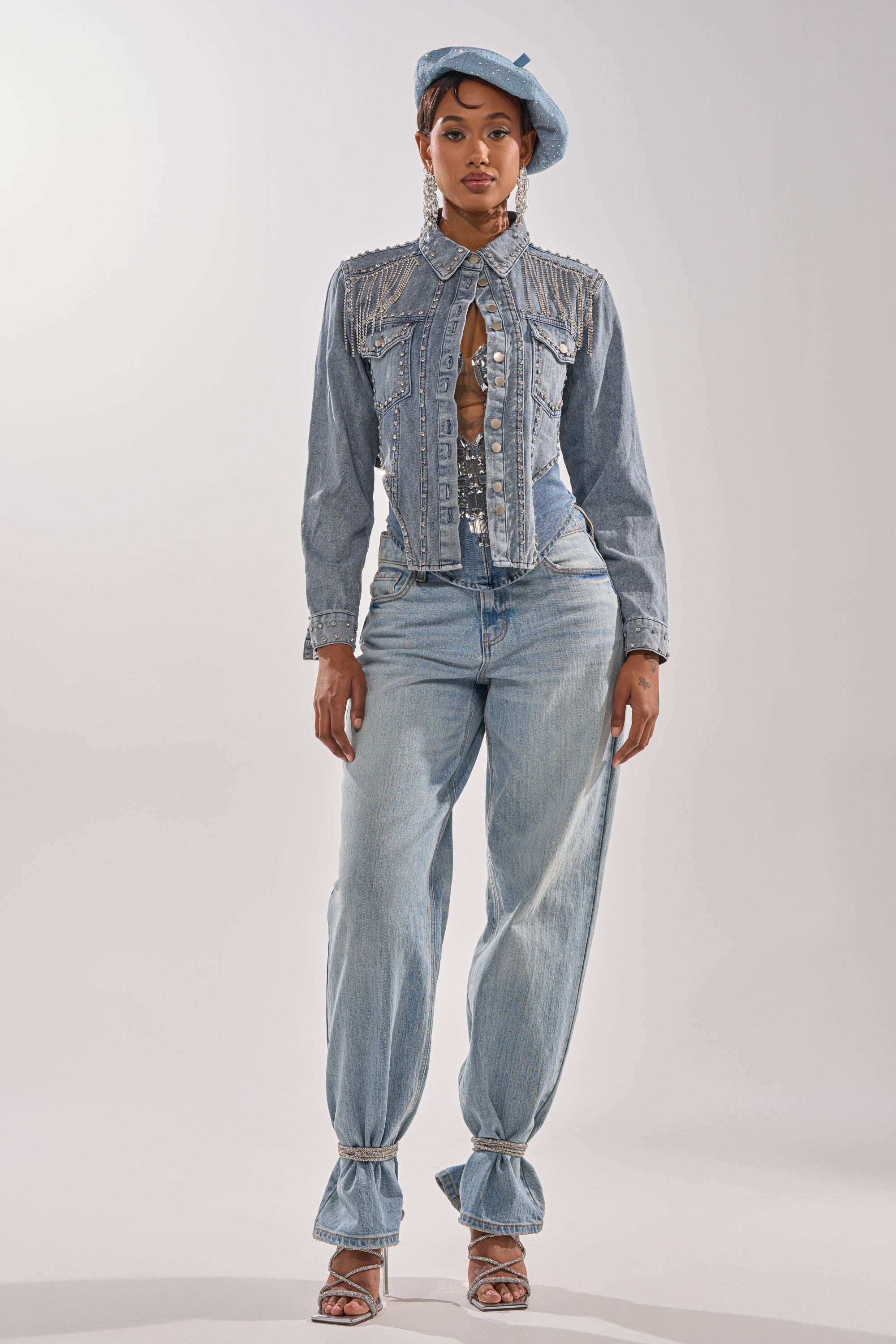 HOOKED ON YOU EMBELLISHED DENIM JACKET