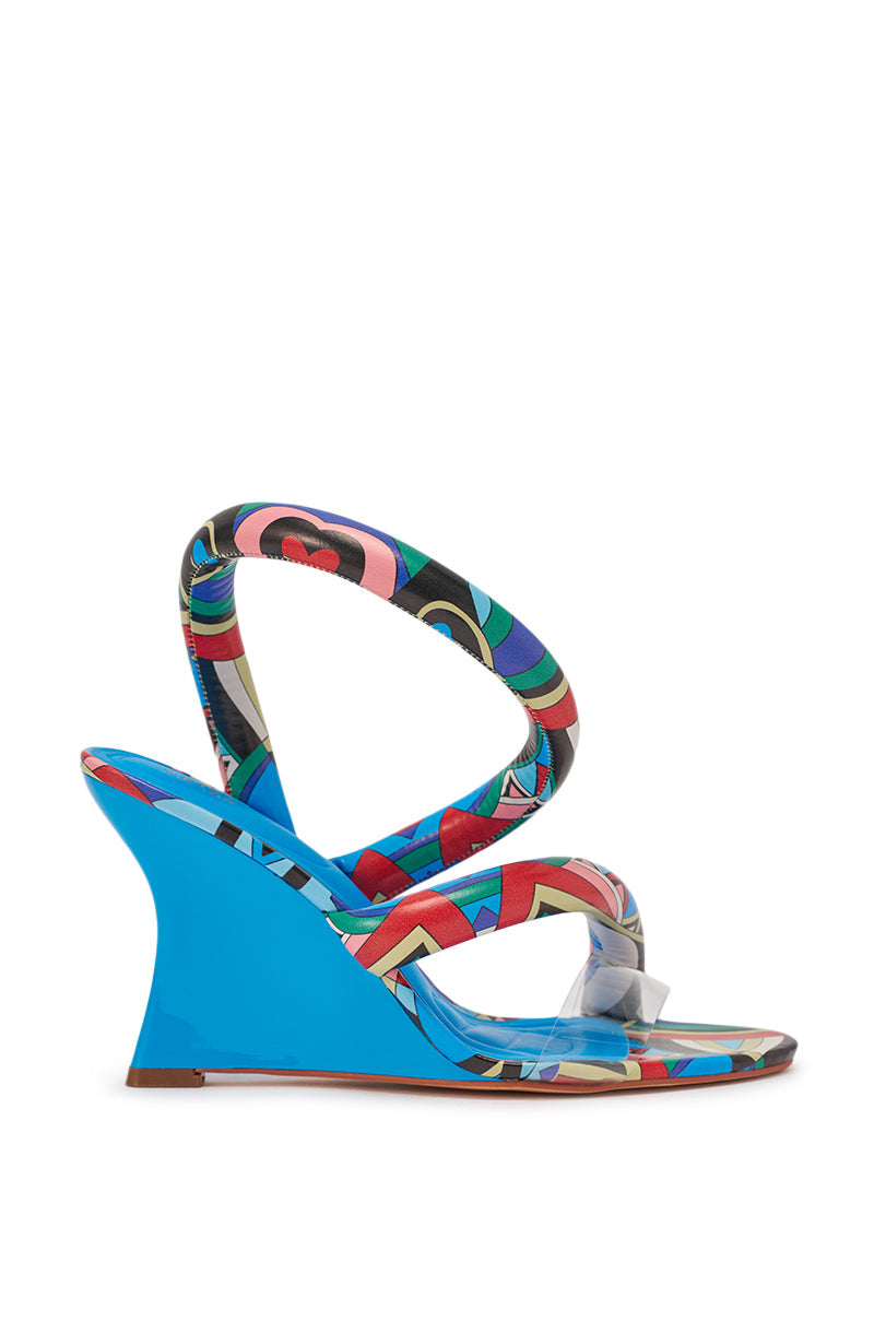 AKIRA GOLD MINORU MULTI PRINTED WEDGE PUFF SANDAL