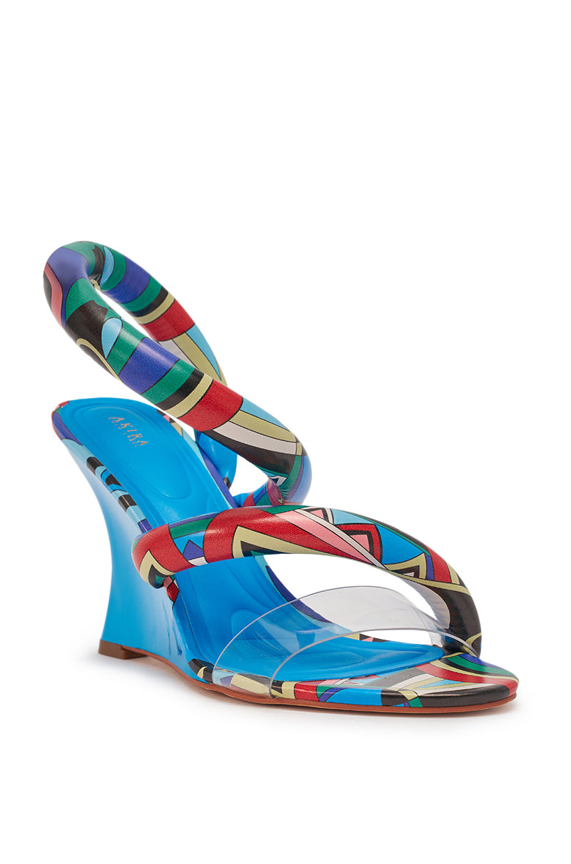 AKIRA GOLD MINORU MULTI PRINTED WEDGE PUFF SANDAL