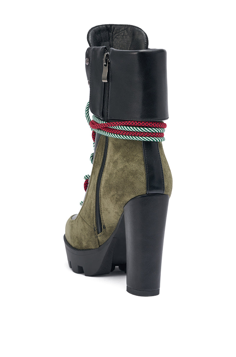 AKIRA GOLD MUFFLER GREENMULTI CHUNKY HEEL BOOTIE