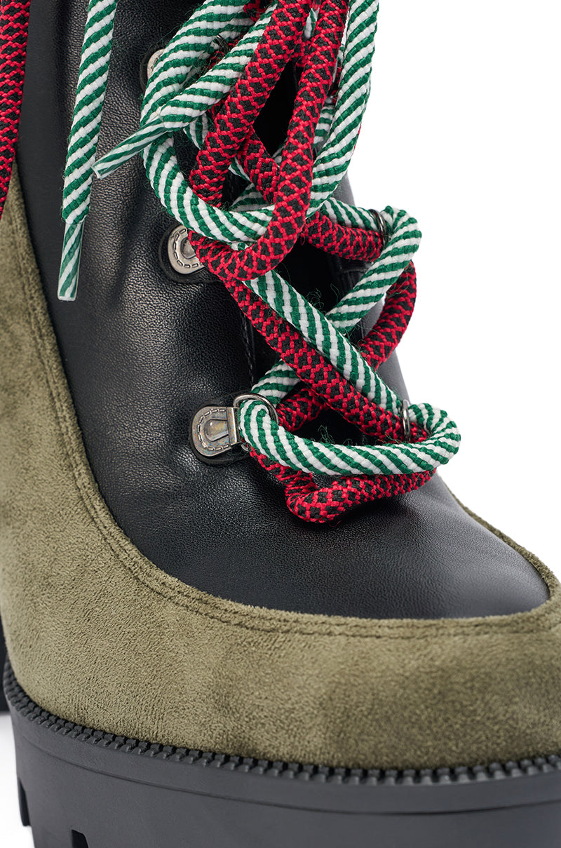 AKIRA GOLD MUFFLER GREENMULTI CHUNKY HEEL BOOTIE
