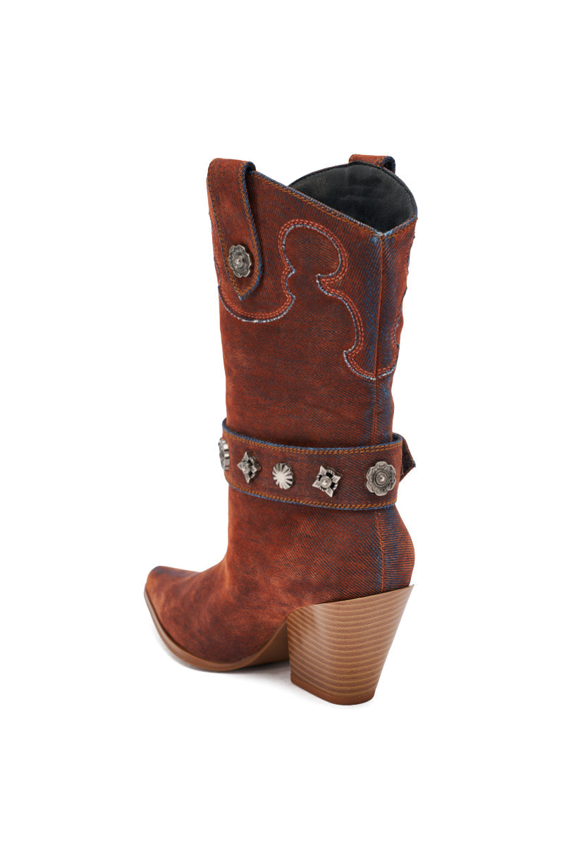 AZALEA WANG NEITH BURNT ORANGE DENIM WESTERN BOOTIE