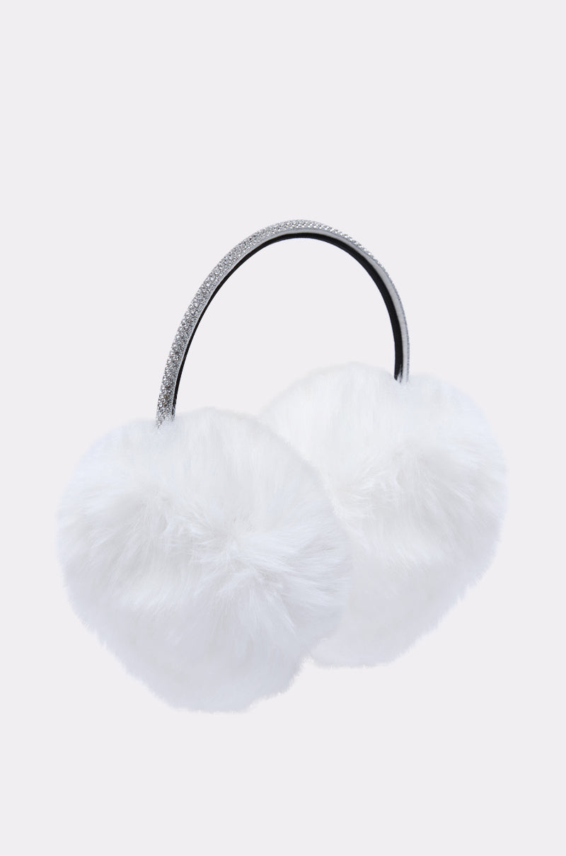 EXTRA RHINESTONE EAR MUFFS IN WHITE