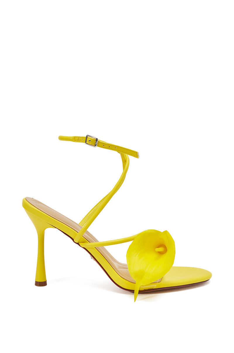AZALEA WANG NILOU YELLOW FLORAL DECALE STRAP STILETTO SANDAL