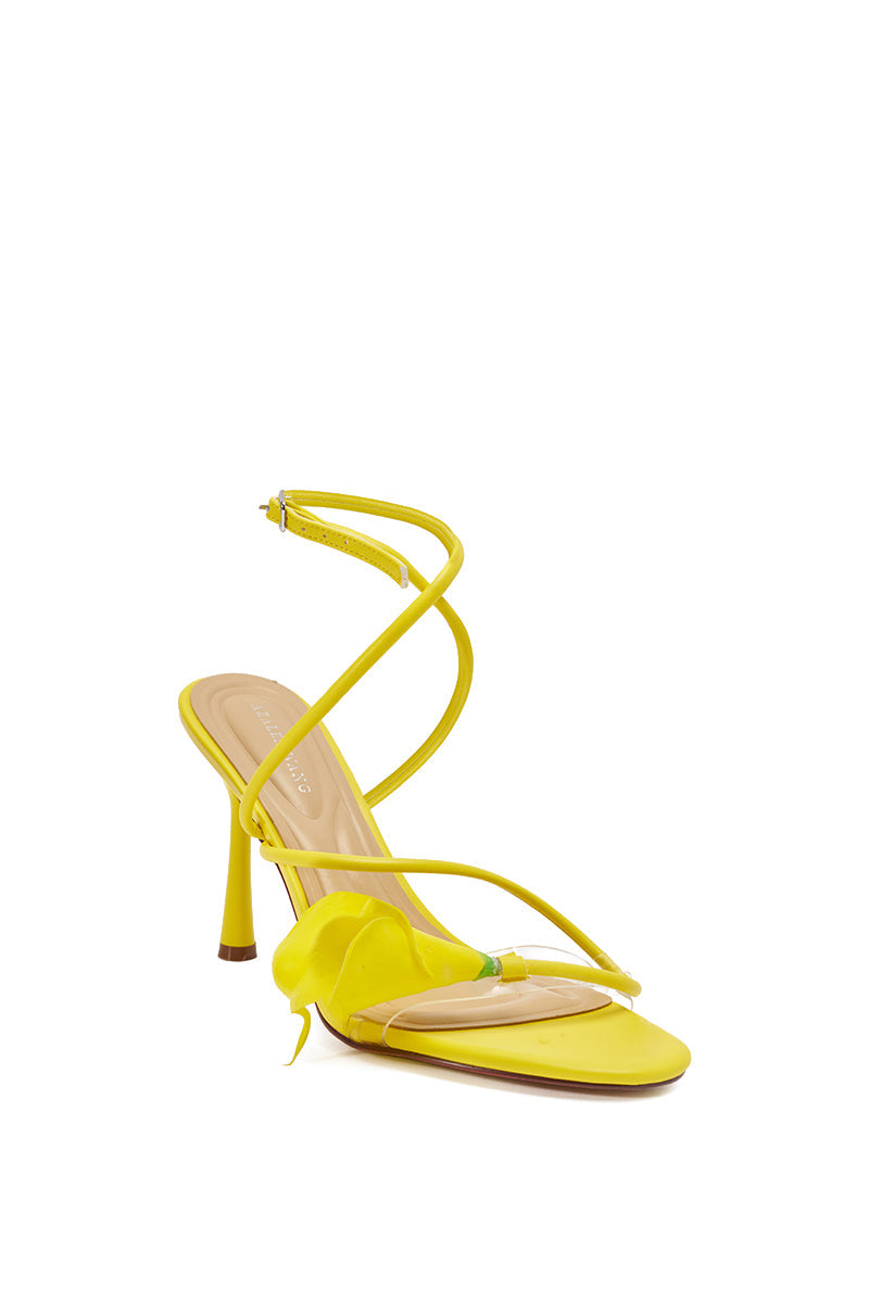 AZALEA WANG NILOU YELLOW FLORAL DECALE STRAP STILETTO SANDAL