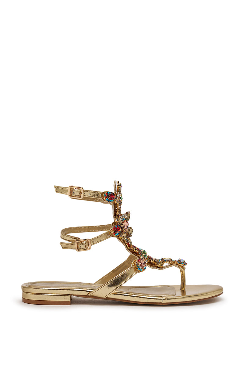 AZALEA WANG OLISA GOLD RHINESTONE EMBELLISHED FLAT SANDAL