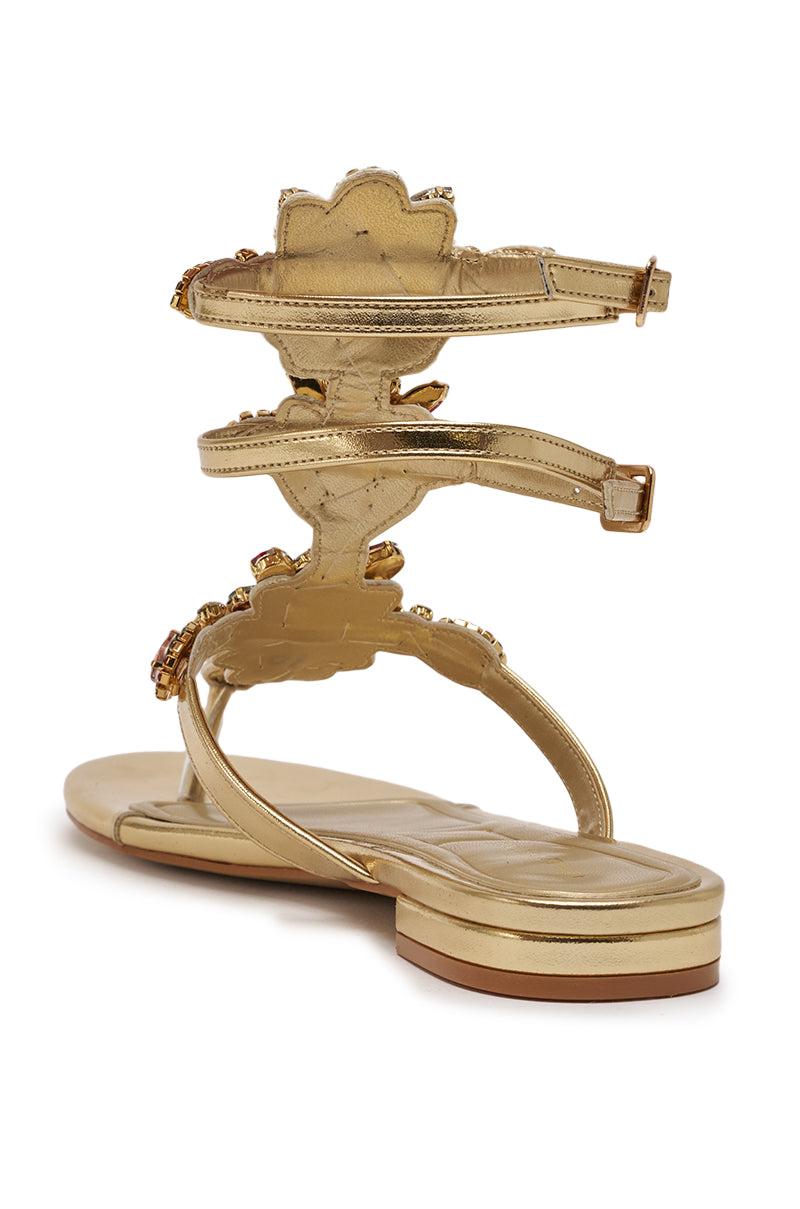 AZALEA WANG OLISA GOLD RHINESTONE EMBELLISHED FLAT SANDAL