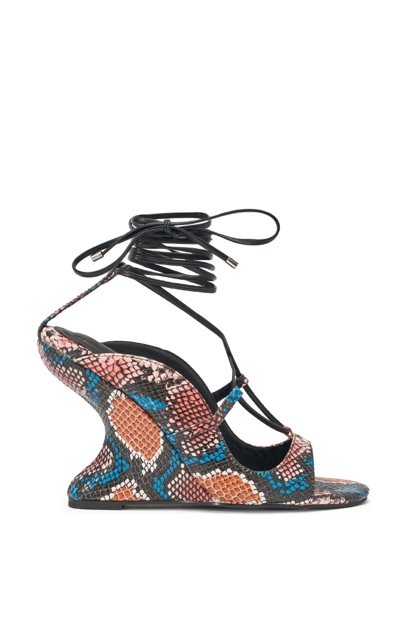 AZALEA WANG ORENA SNAKE MULTI WEDGE LACE UP SANDAL