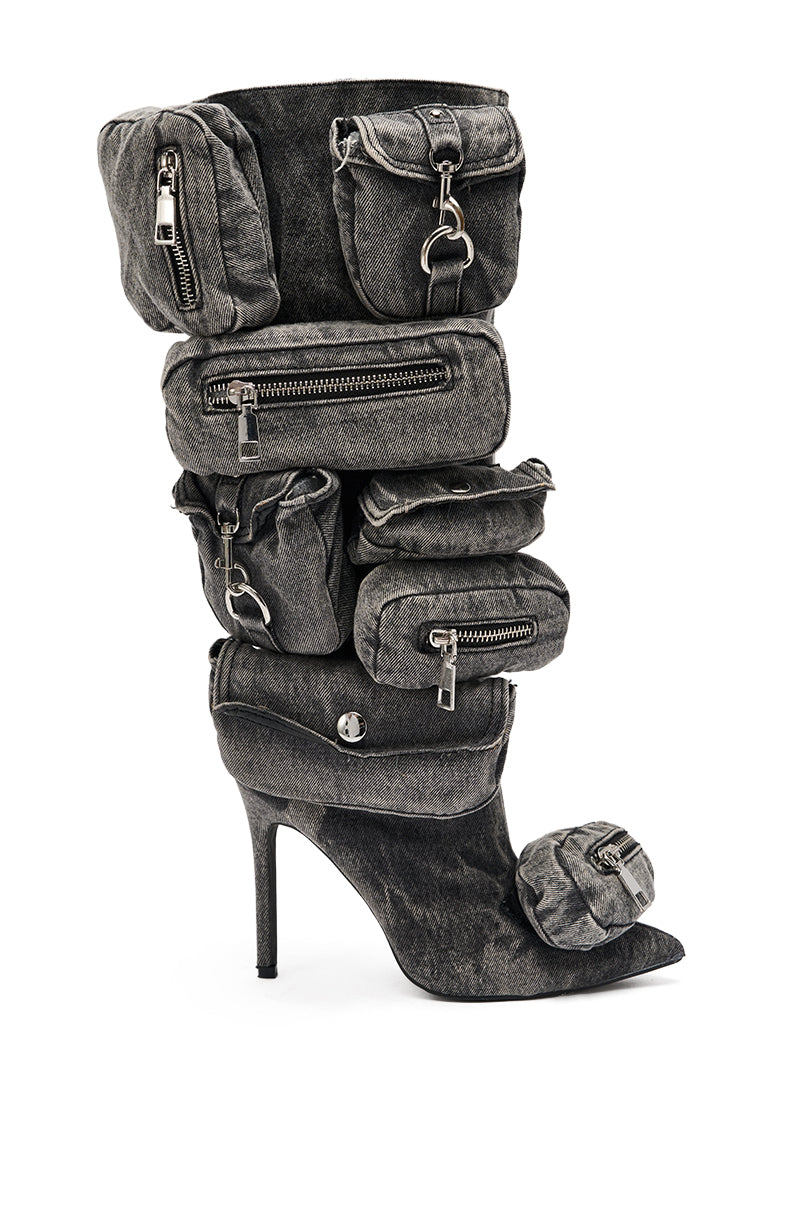 AZALEA WANG PRAVIN BLACK POCKET DETAIL STILETTO BOOT