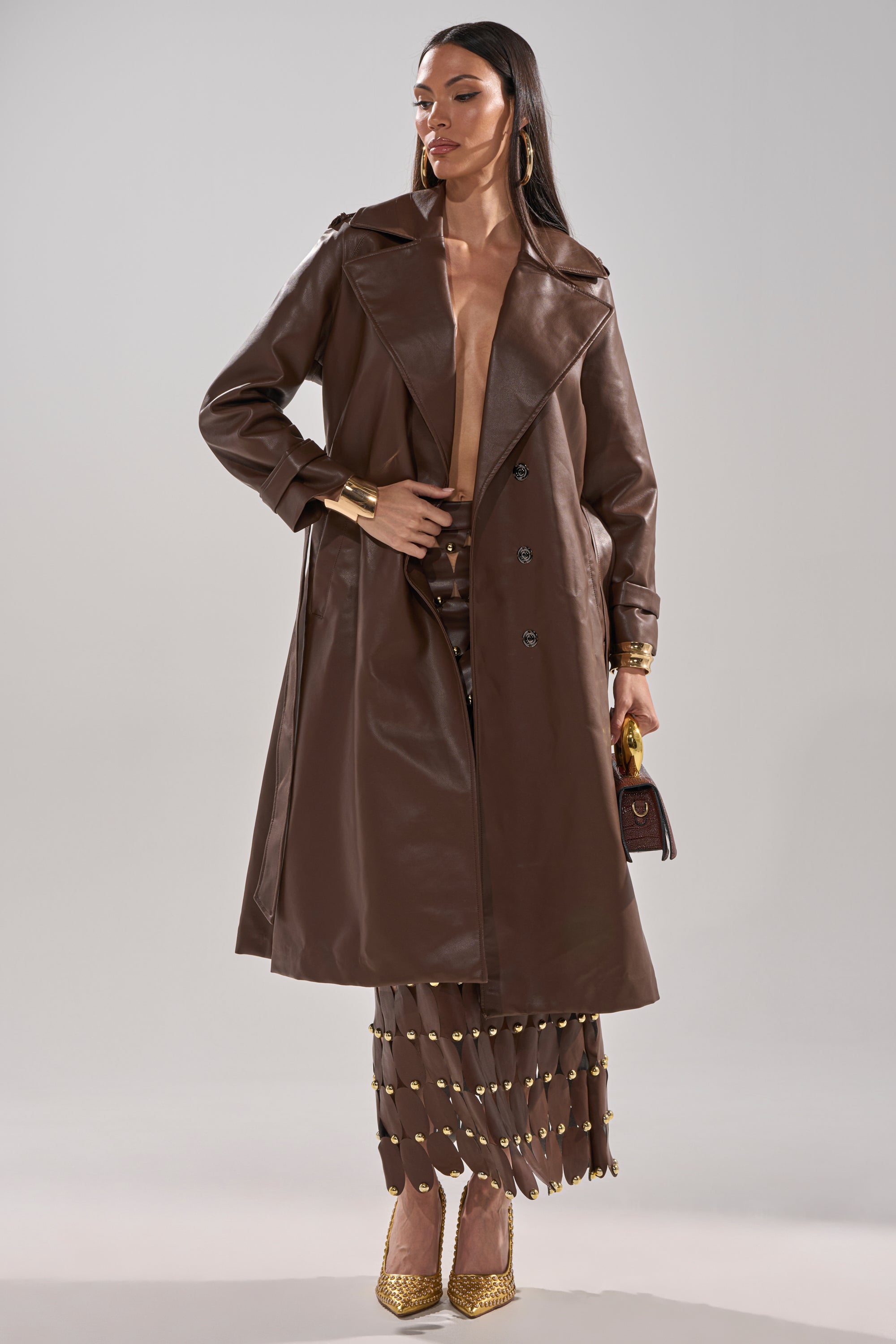 ESPRESSO MARTINI FAUX LEATHER TRENCH