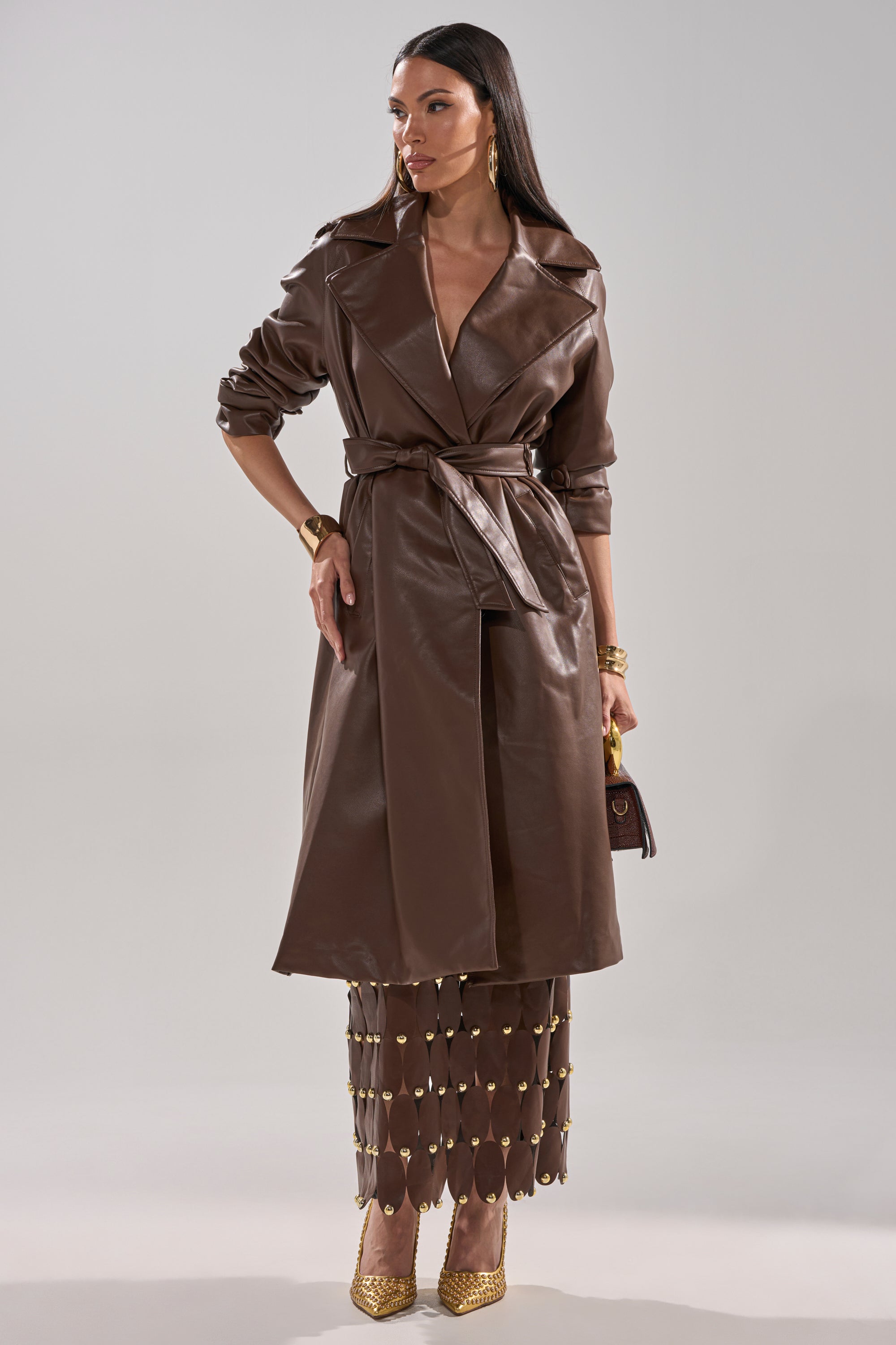 ESPRESSO MARTINI FAUX LEATHER TRENCH