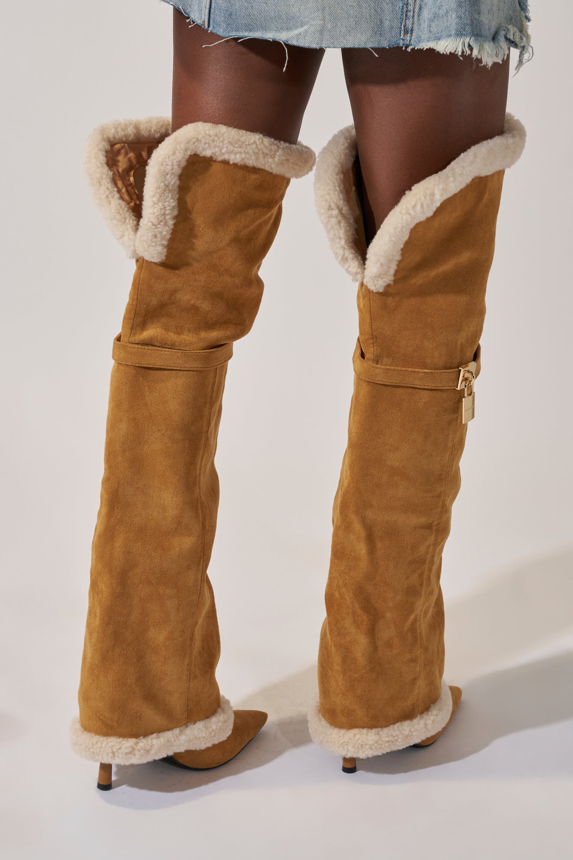AZALEA WANG RACHANA TAN SHERPA STILETTO BOOT