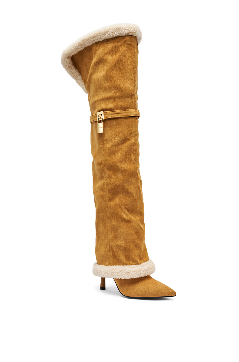 AZALEA WANG RACHANA TAN SHERPA STILETTO BOOT