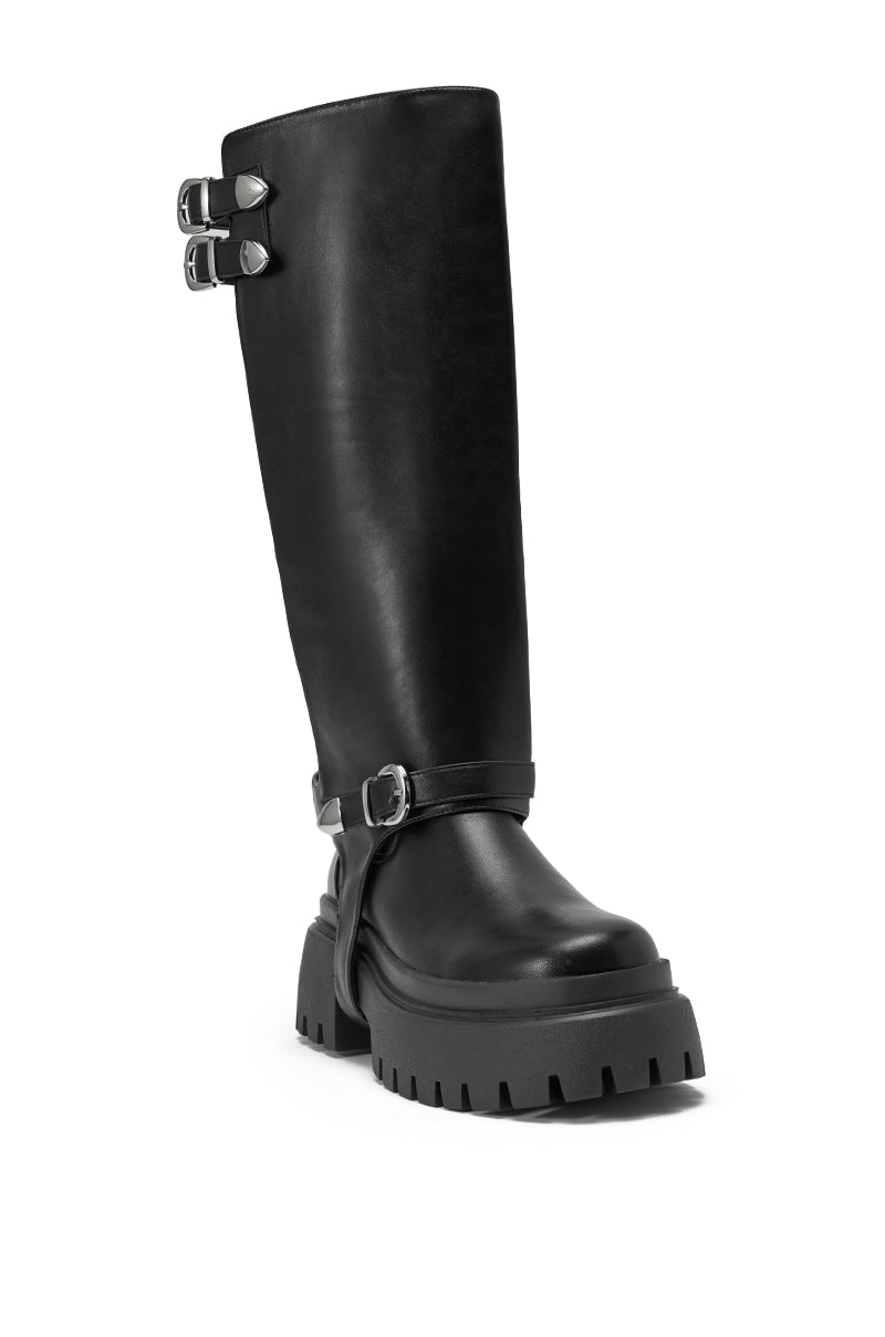 AZALEA WANG RAMPAGE BLACK DISTRESSED TWO PIECE COMBAT BOOT