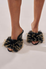 AKIRA GOLD RASHIDA NAVY MULTI WEDGE FUR SANDAL