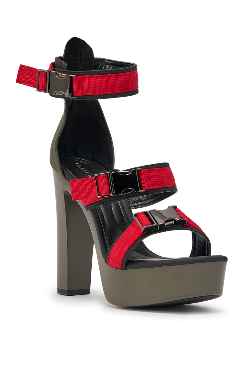 AZALEA WANG RAYLYN RED PLATFORM CHUNKY SANDAL