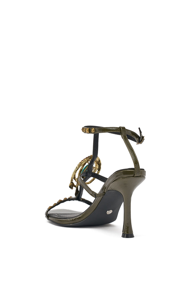 AZALEA WANG REPUTATION OLIVE PU EMBELLISHED STILETTO SANDAL