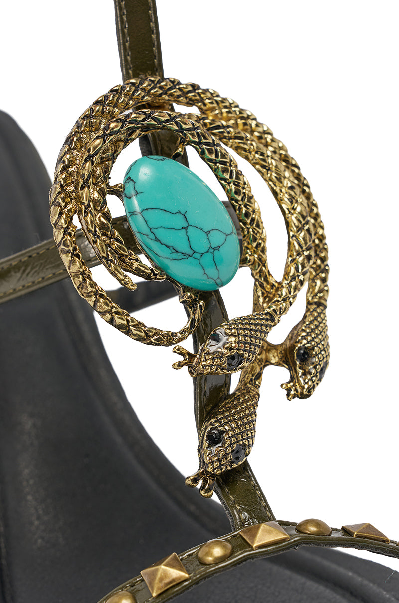 AZALEA WANG REPUTATION OLIVE PU EMBELLISHED STILETTO SANDAL