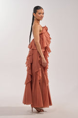 KISS ME SLOW CHIFFON MAXI DRESS IN RUST