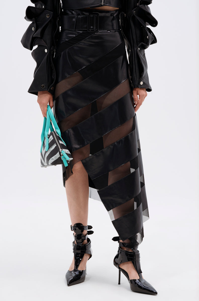 SOMETHING DIFFERENT MESH MIDI SKIRT WITH FAUX LEATHER