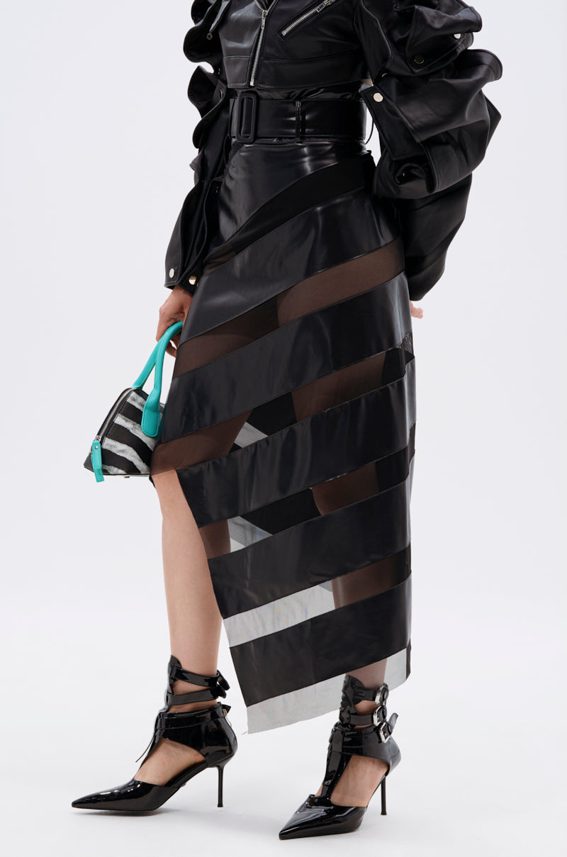 SOMETHING DIFFERENT MESH MIDI SKIRT WITH FAUX LEATHER