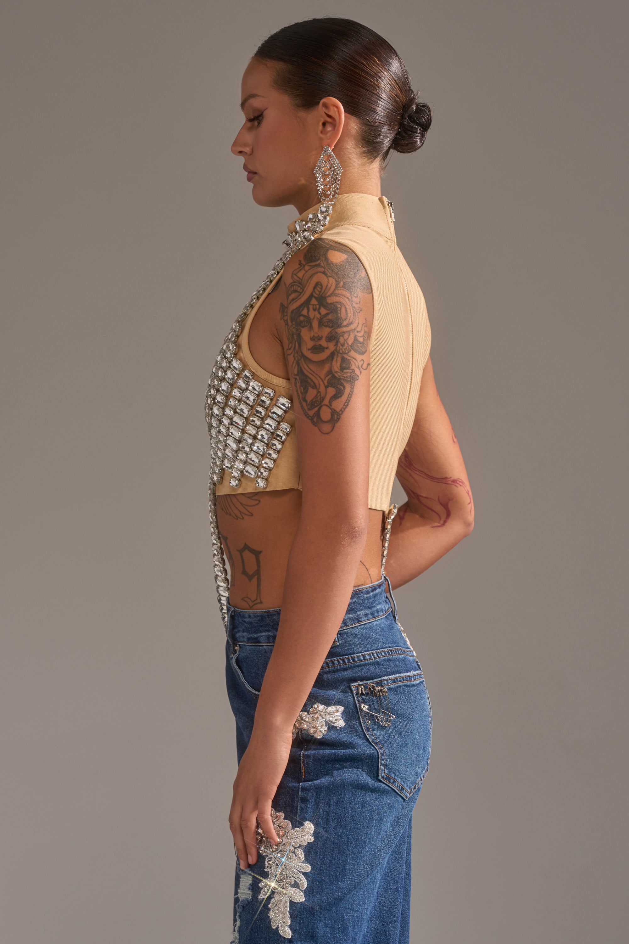ITS YOUR TIME RHINESTONE MOCK NECK BLOUSE