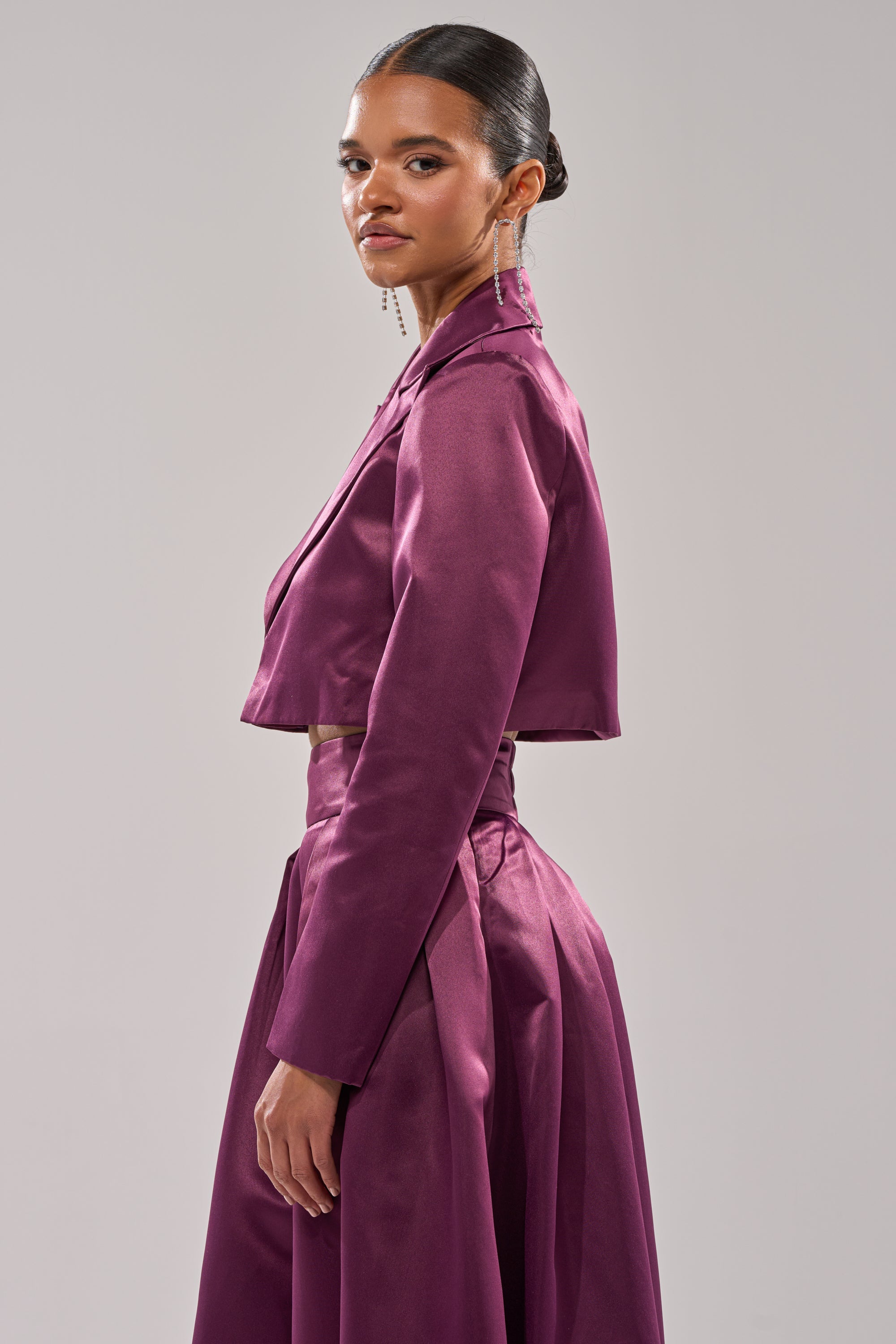 ON AND ON CROPPED SATIN BLAZER