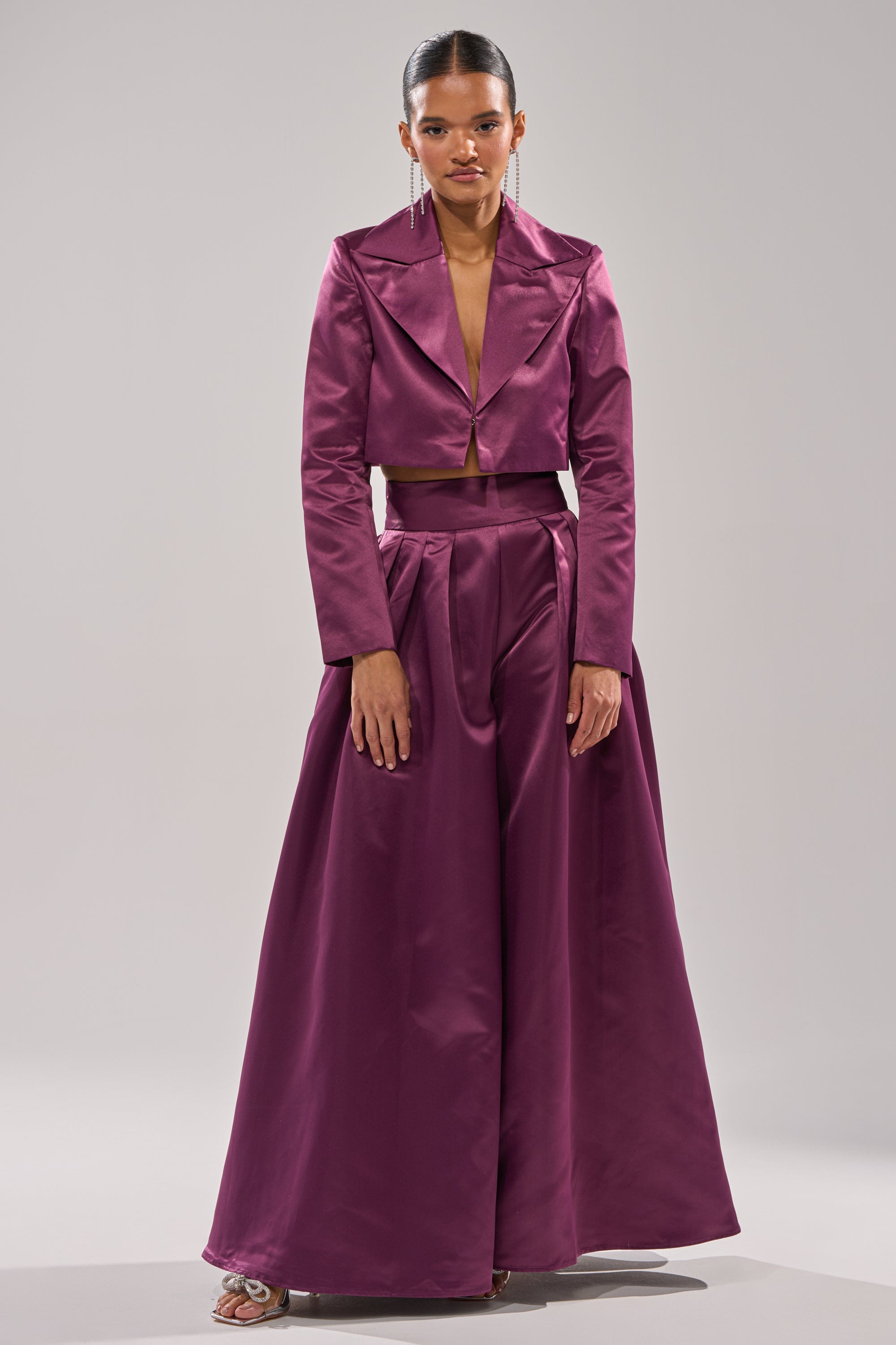 ON AND ON CROPPED SATIN BLAZER