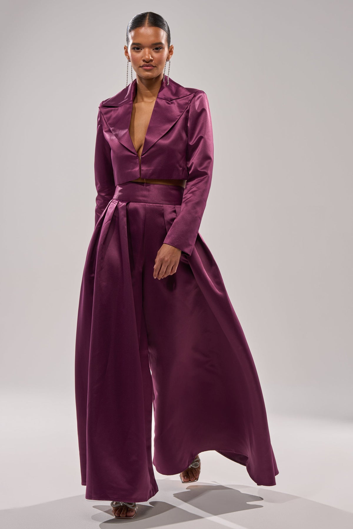 ON AND ON CROPPED SATIN BLAZER