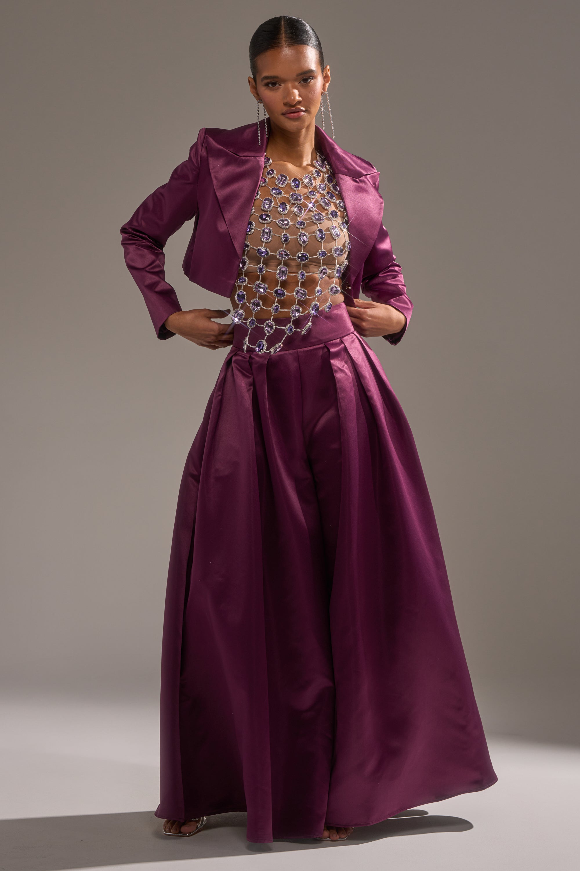 ON AND ON CROPPED SATIN BLAZER