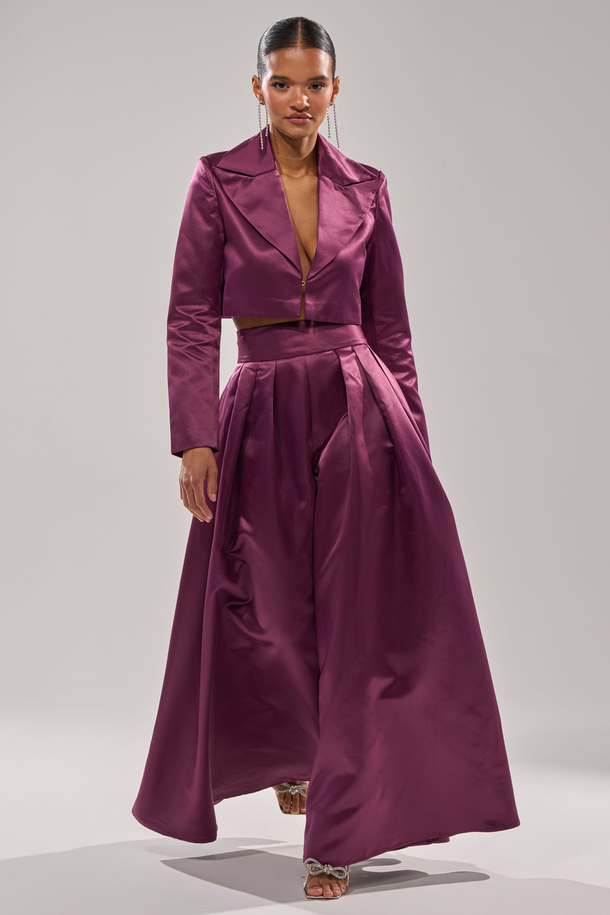 ON AND ON CROPPED SATIN BLAZER