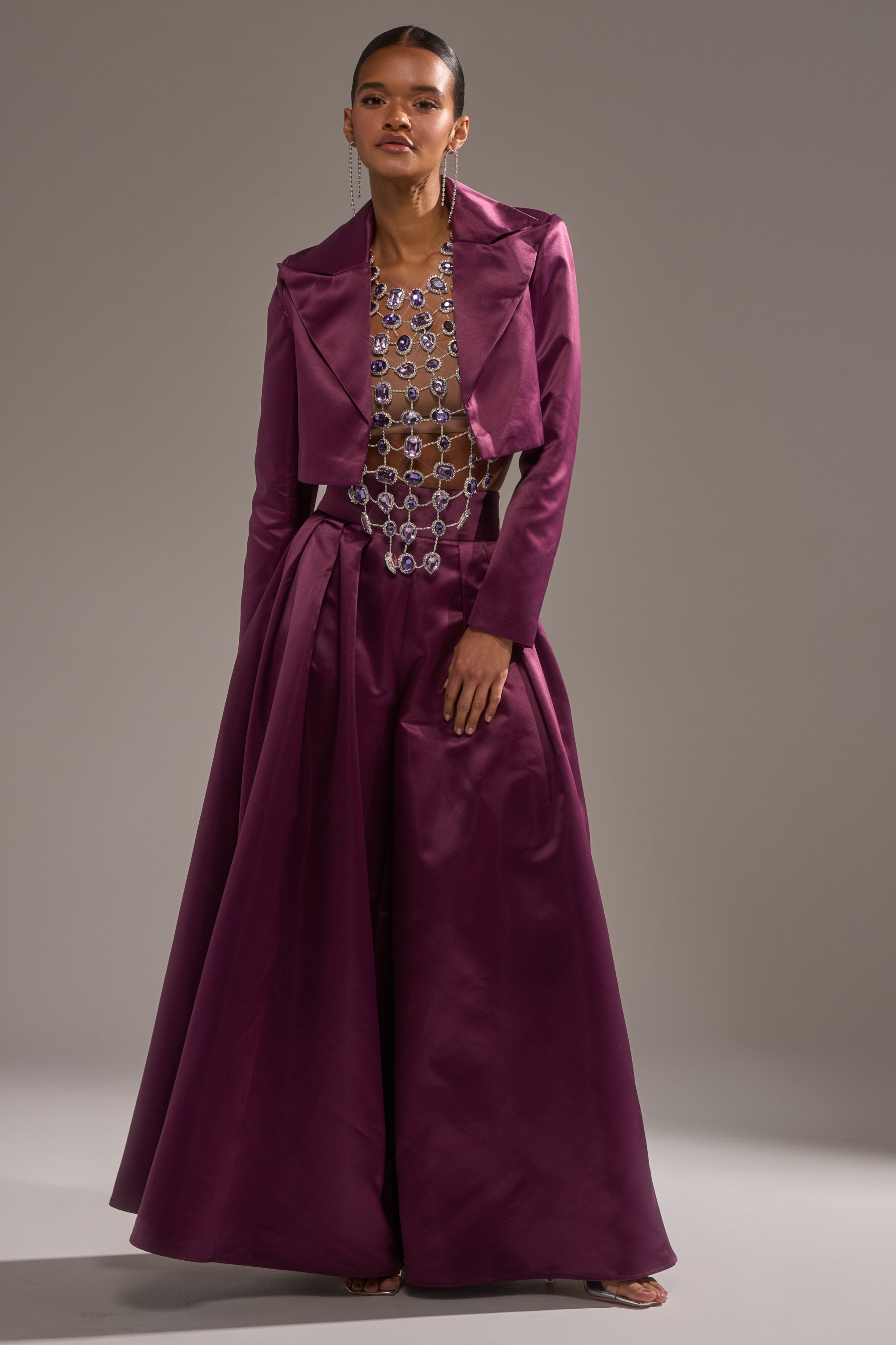 ON AND ON CROPPED SATIN BLAZER