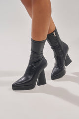 AZALEA WANG SAXTON BLACK PU CHUNKY POINTED TOE BOOTIE