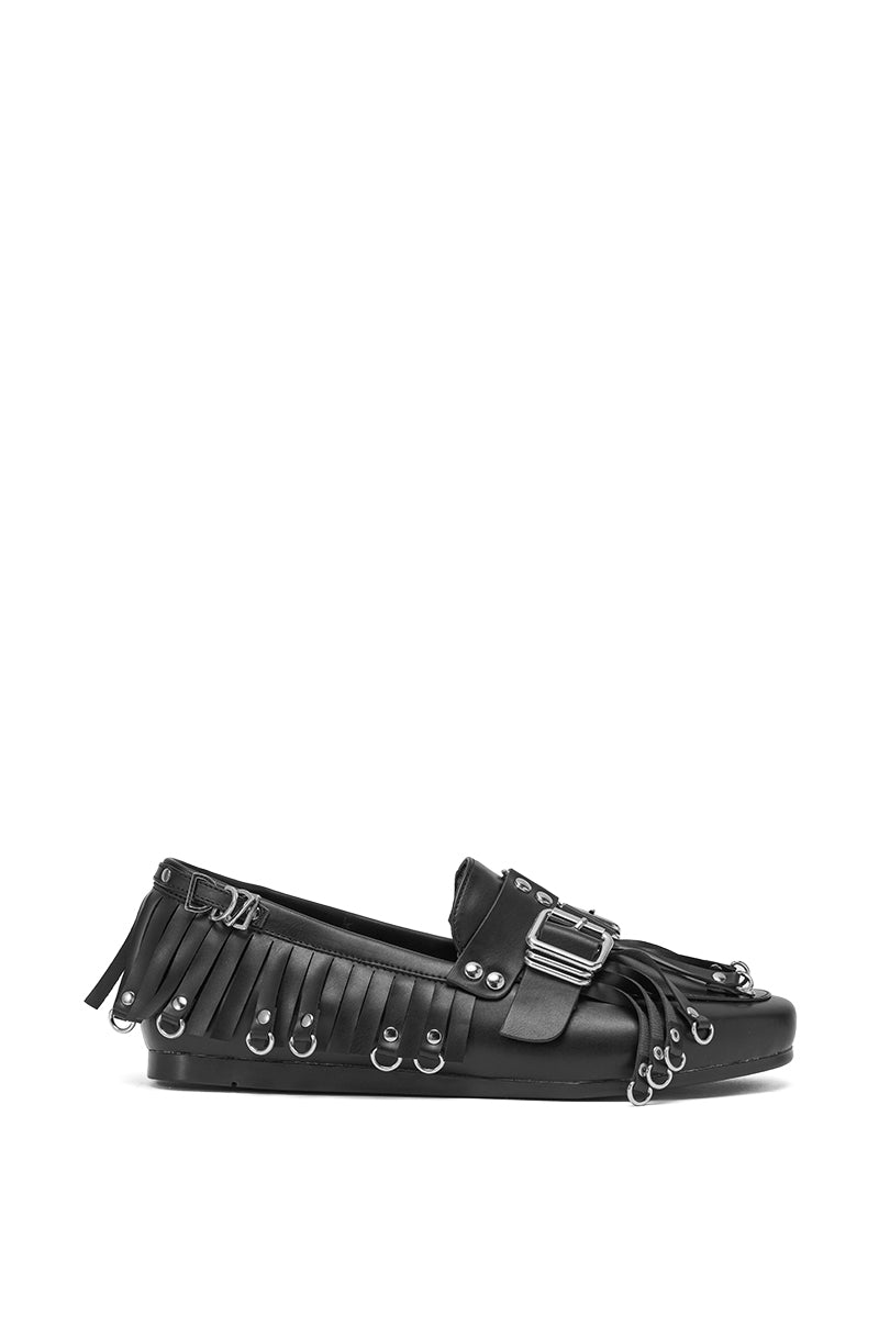 AZALEA WANG SEVYN BLACK WITH SILVER HARDWARE FLAT LOAFER