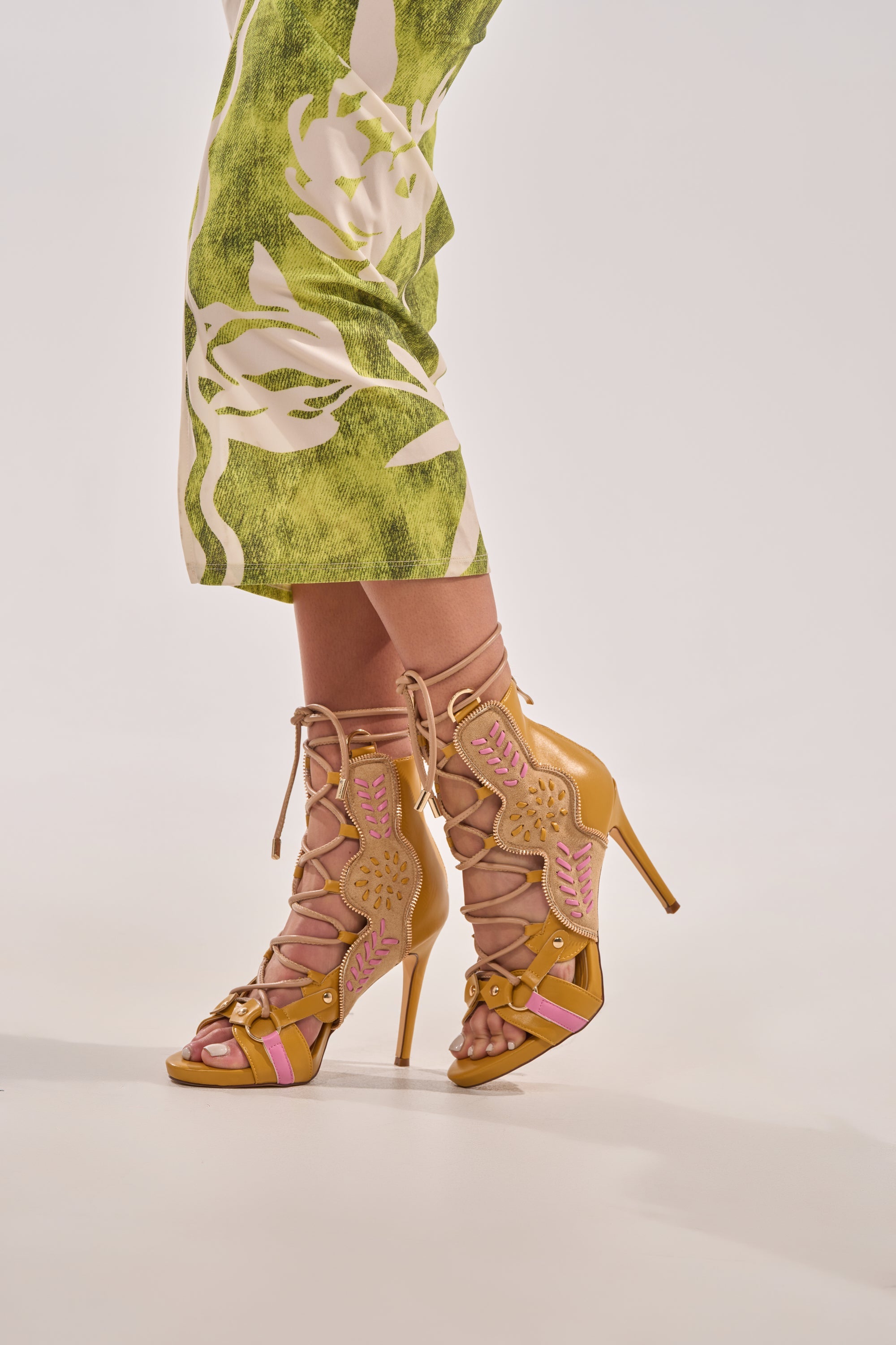AZALEA WANG SHAINIA MUSTARD MULTI STILETTO SANDAL