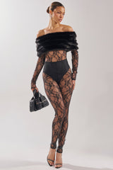 LACE N FUR SLEEVELESS JUMPSUIT