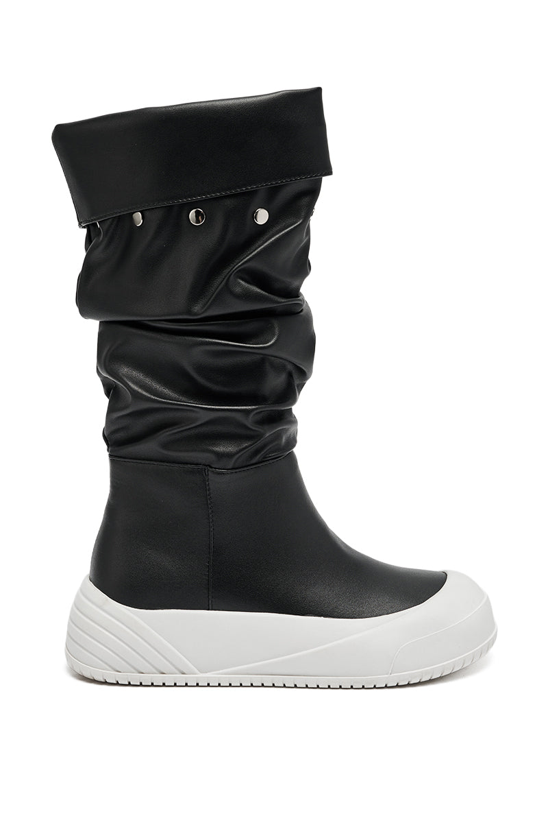 AZALEA WANG SMARTER BLACK RUCHED PU FLAT BOOT