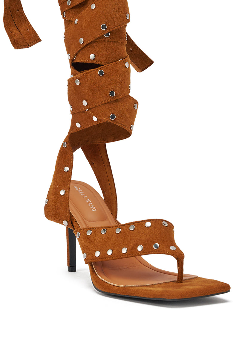 AZALEA WANG SODALITE COGNAC STRAPPY FAUX SUEDE SANDAL