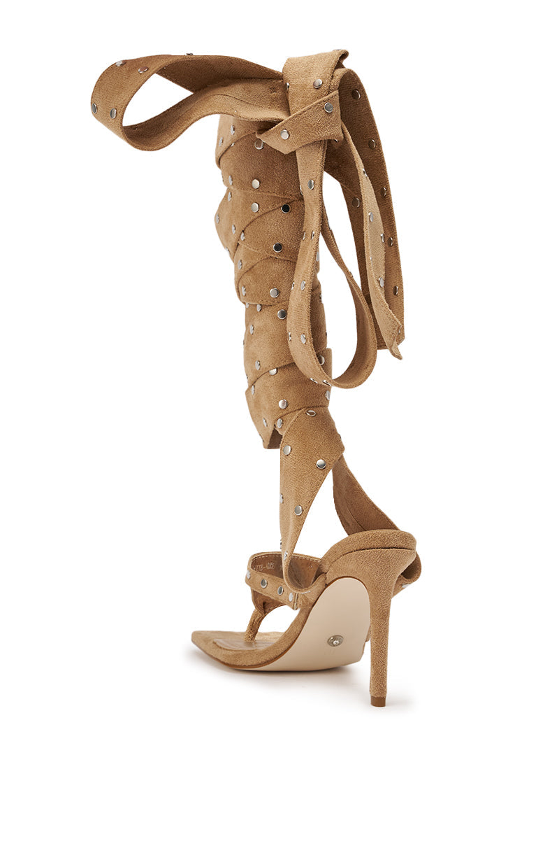 AZALEA WANG SODALITE NUDE FAUX SUEDE LACE UP SANDAL