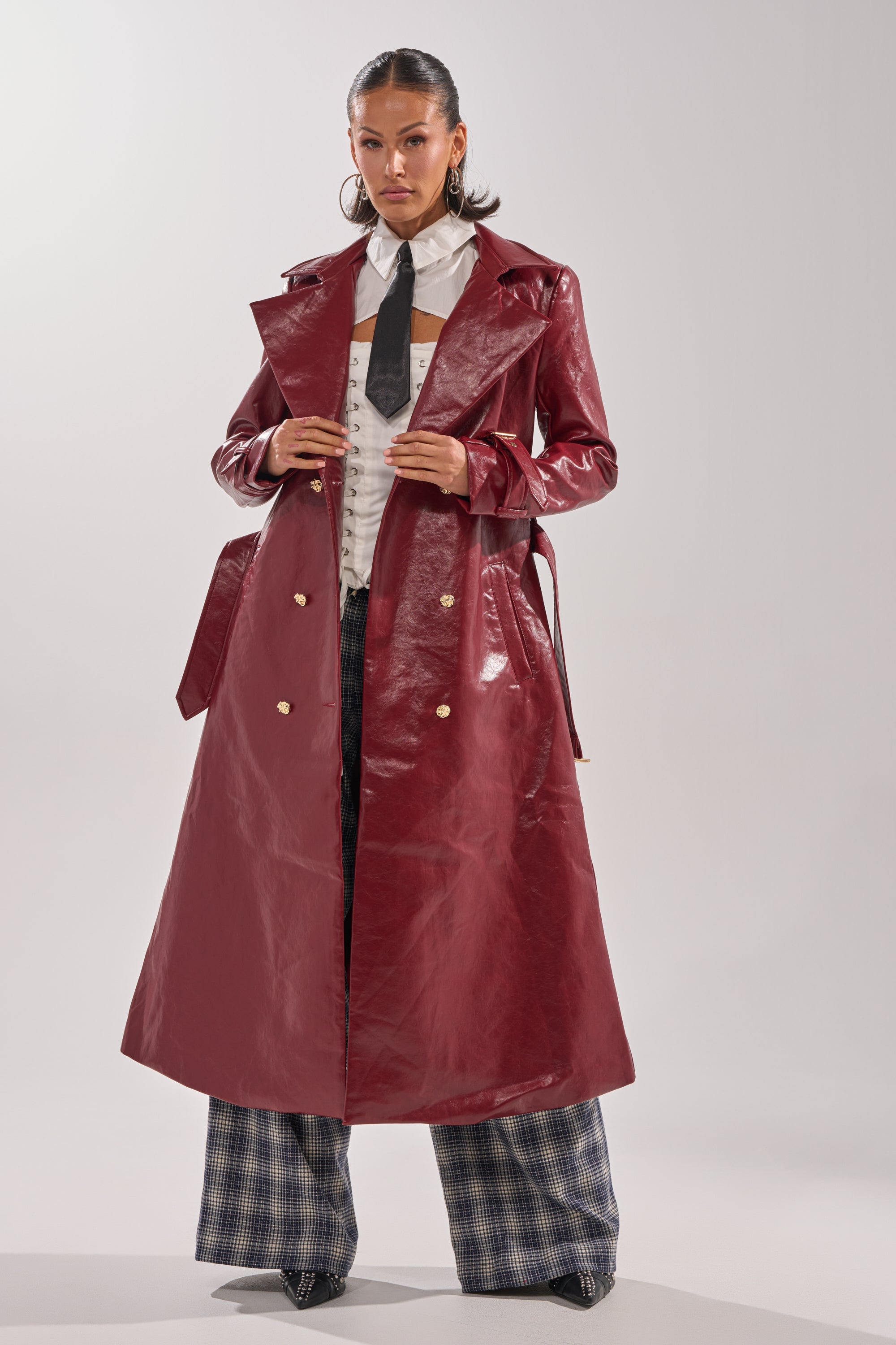 LADY DANGER FAUX LEATHER TRENCH