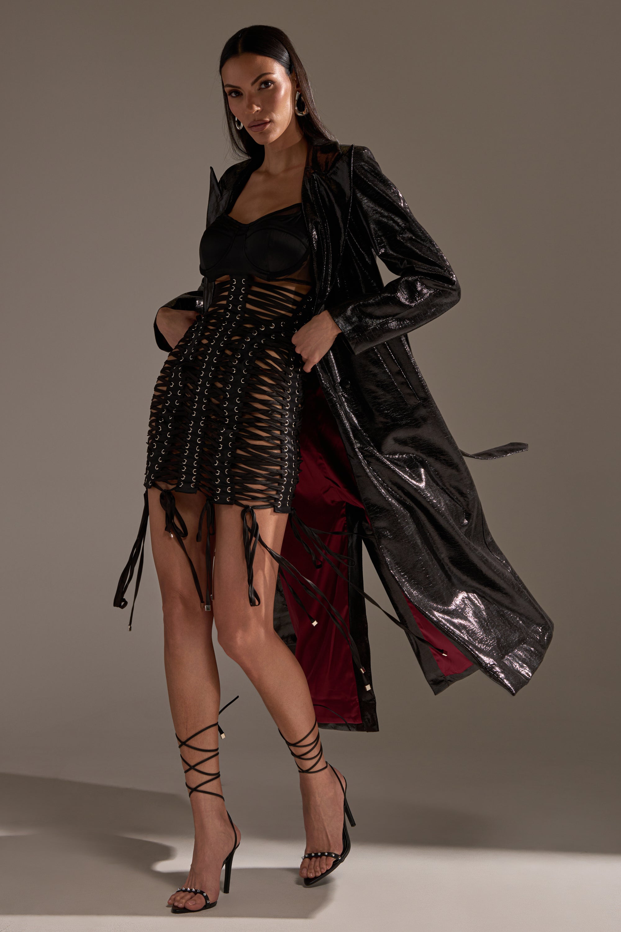 ACQUIRED TASTE FAUX LEATHER TRENCH