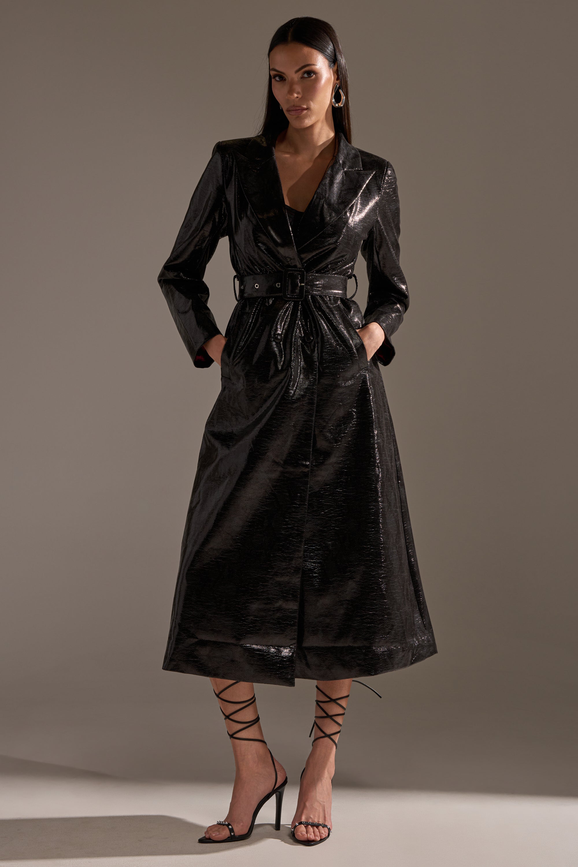ACQUIRED TASTE FAUX LEATHER TRENCH