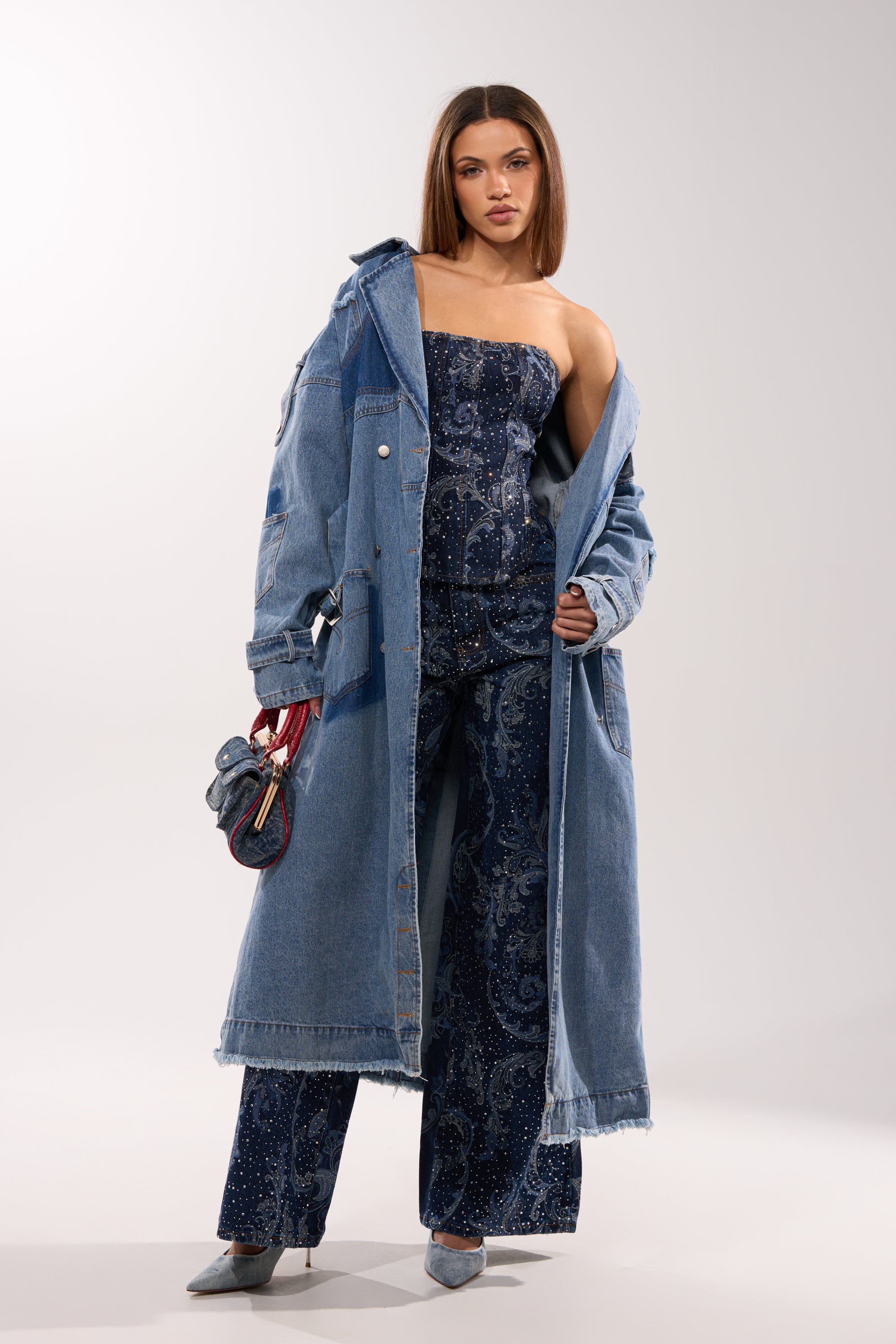 RILEY PATCHWORK DENIM TRENCH