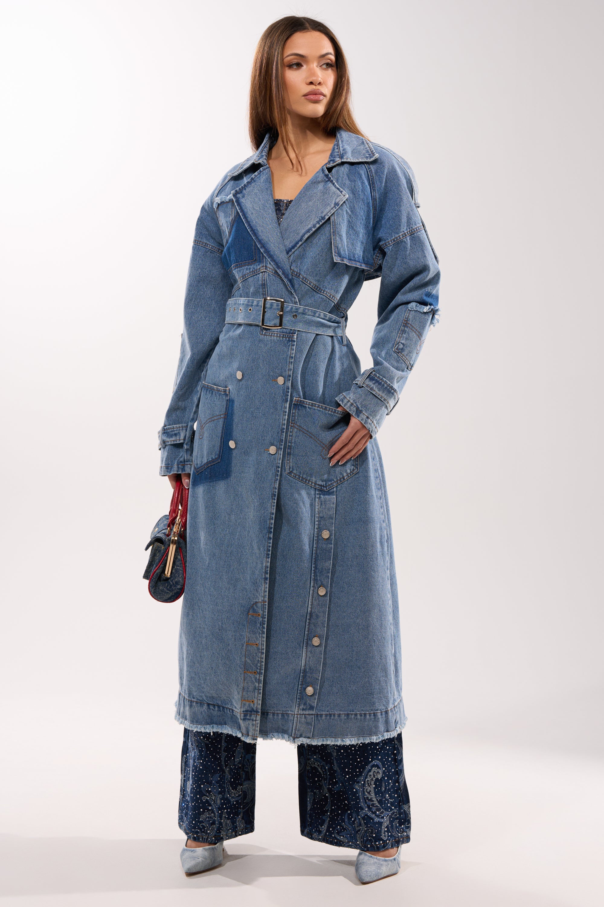 RILEY PATCHWORK DENIM TRENCH